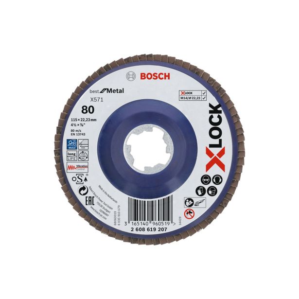 RAVNI BRUSNI LAMELNI DISK BOSCH 115X22.23MM G80 X-LOCK X571 ZA KOVINO