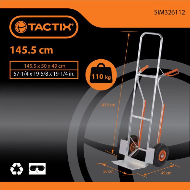 ALUMINIJAST ROČNI VOZIČEK TACTIX, NOSILNOST 110 KG, PLATO 205X300 MM