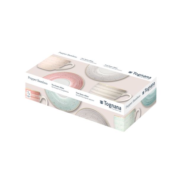 SET ČAJNIH SKODELIC S PODSTAVKI 6/1  IRIS  PEPPER  BAMBOO