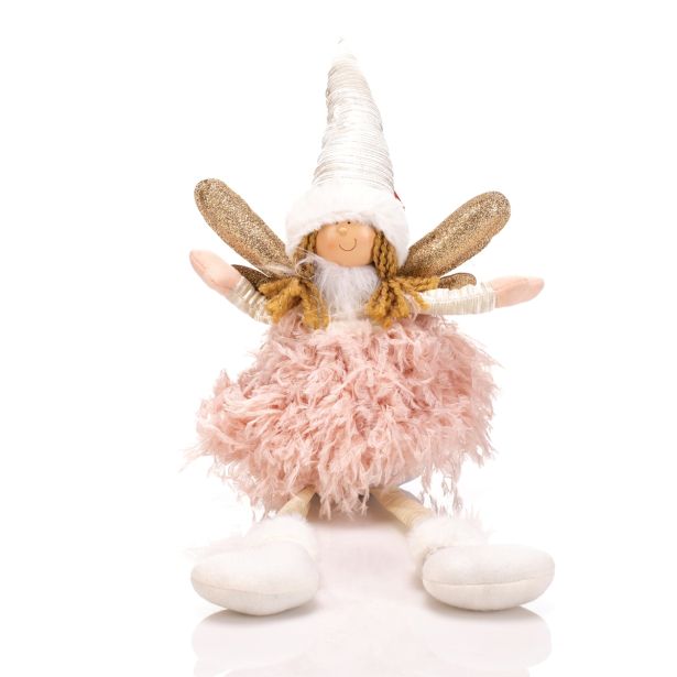 PRAZNIČNA FIGURA GLOSSTYLE ANGEL 50 CM SEDEČI SORT ROZA/BELA