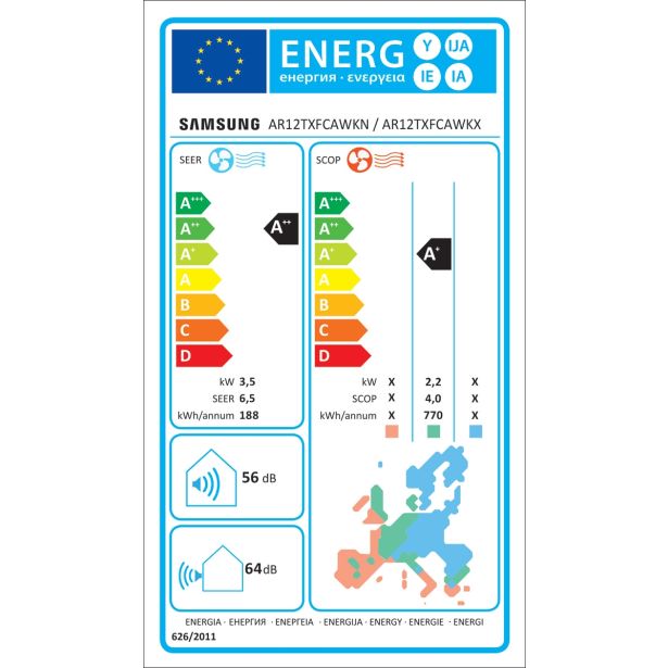 KLIMATSKA NAPRAVA SAMSUNG AR12TXFCAWKNEU WINDFREE 3.5KW, NOTR.+ZUN.ENOTA