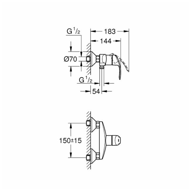 ARMATURA ZA TUŠ GROHE EUROSMART NEW ZA TUŠ BREZ PRHE IN GIBL. CEVI