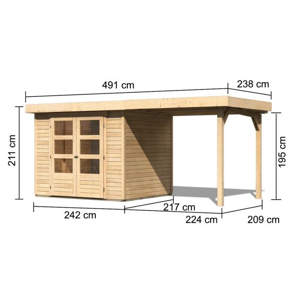 LESENA VRTNA HIŠKA KARIBU ASKOLA 3 S TERASO 238X211X213 +240 LES 19MM