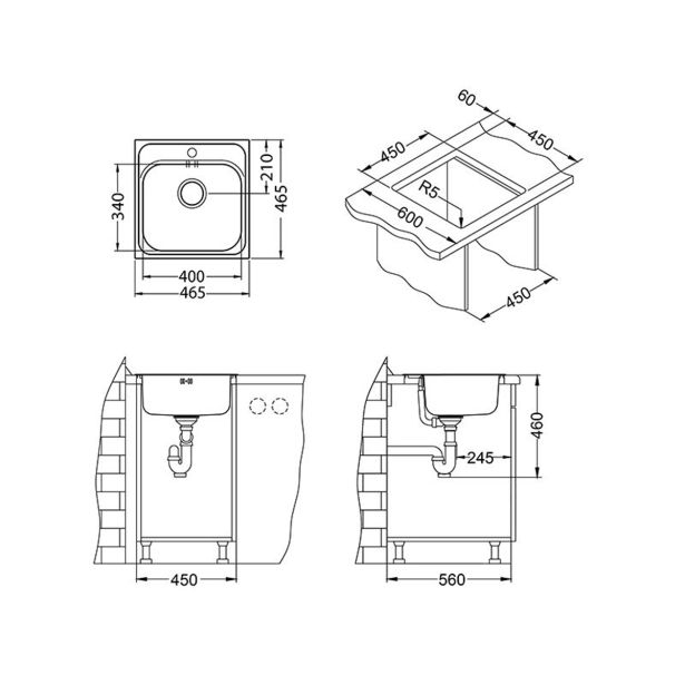 NERJAVNO POMIVALNO KORITO ALVEUS BASIC 140, SATIN 465X465 MM