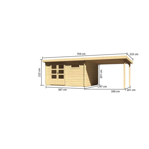 LESENA VRTNA HIŠKA KARIBU BASTRUP 8 3.87X2.2X2.97+3M LES 28MM