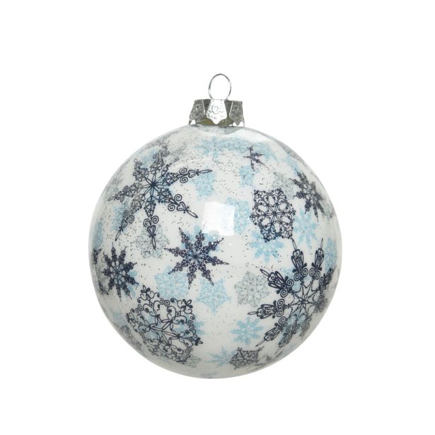 BUNKA IZ UMETNE MASE DECORIS S SNEŽINKAMI BELA/MODRA FI 8 CM