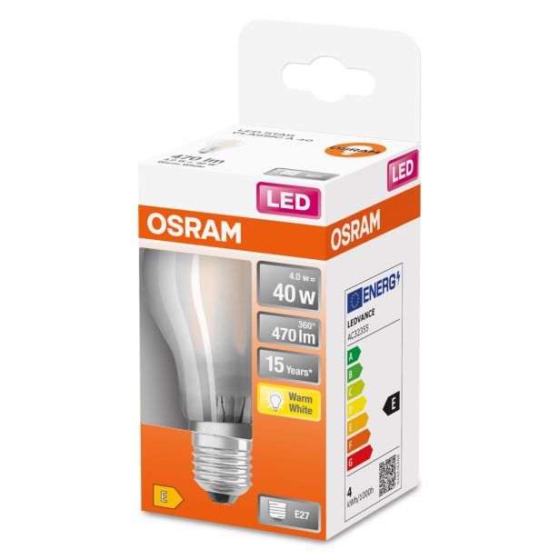 LED ŽARNICA E27 OSRAM CLA40 4W/827, MAT STAR, MAT