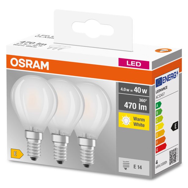 LED ŽARNICA E14 OSRAM CLB40 4W/840, MAT BASE RETROFIT, PAK/3