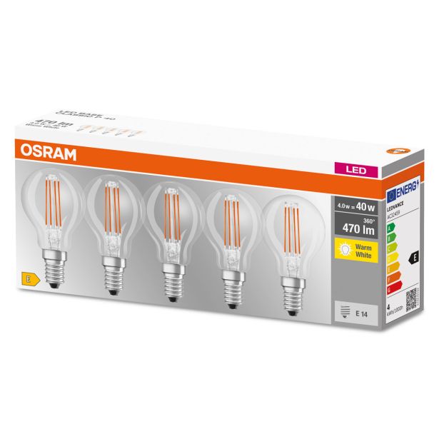 LED ŽARNICA E14 OSRAM CLP40 4W/840, BISTRA BASE FILAMENT, PAK/5