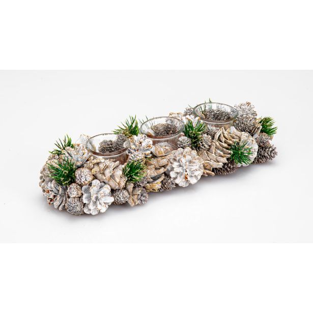 DEKORACIJA GLOSSTYLE BELE IN ZELENE BARVE S 3 KOZARČKI, 37X13 CM