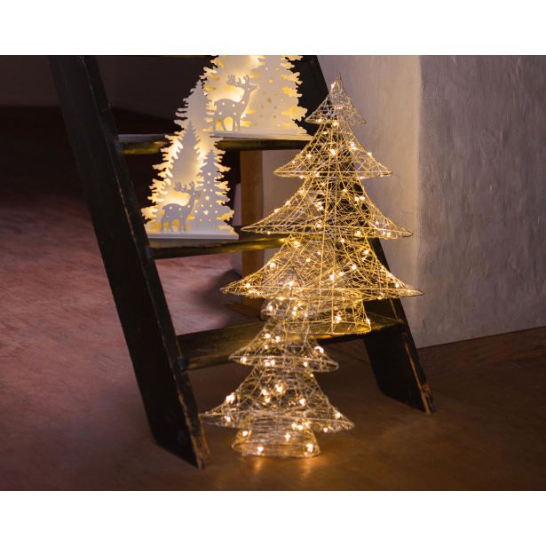 DEKORACIJA LUMINEO SMEREKA Z LED LUČKAMI, 40 CM, SREBRNA/TOPLO BELA