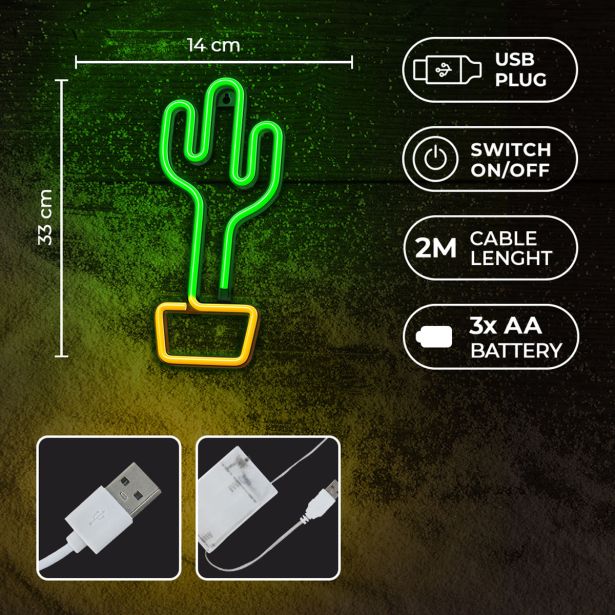 DEKORAT. STENSKA SVETILKA FOREVER NEON LED CACTUS