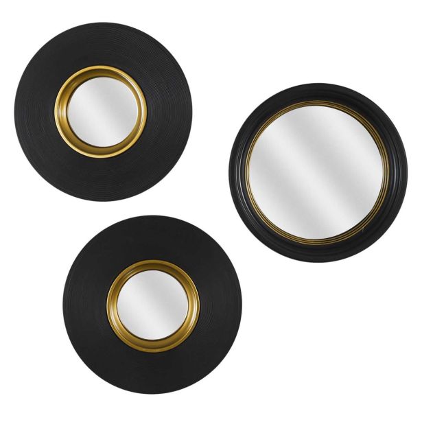 DODATEK HOME DECO OKROGLA OGLEDALA 3/1 ČRNI OKVIRJI S POZLATO