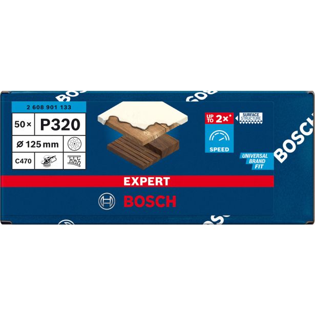 EXPERT C470 BRUSNI PAPIR Z VEČ LUKNJAMI ZA EKSCENTRIČNE BRUSILNIKE, 125 MM, G 320, 50 KOSOV