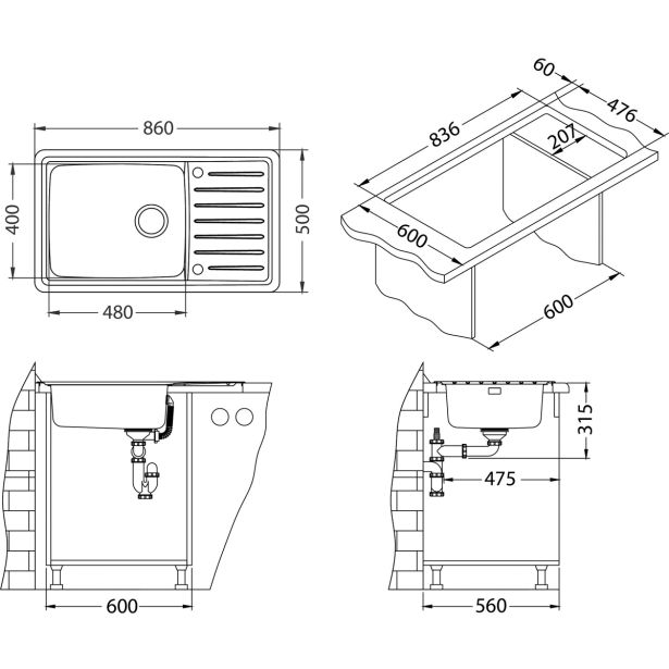 NERJAVNO POMIVALNO KORITO ALVEUS GALEO 30, SATIN 860X500 MM