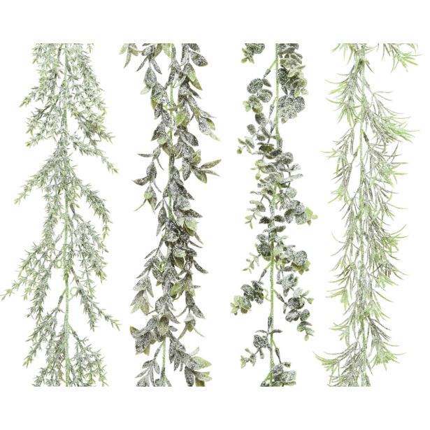 GIRLANDA DECORIS Z LISTKI ZELENA 180 CM ZASNEŽENNA SORT