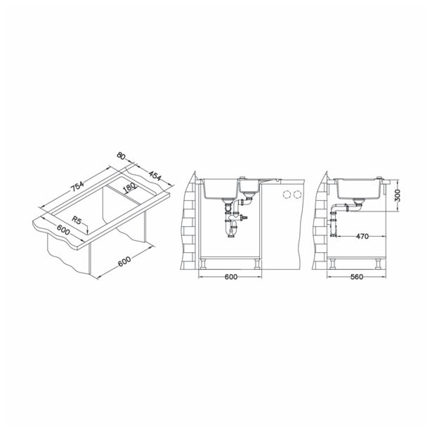 GRANITAL POMIVALNO KORITO ALVEUS ROCK 70, G22 TERRA 780X480 MM