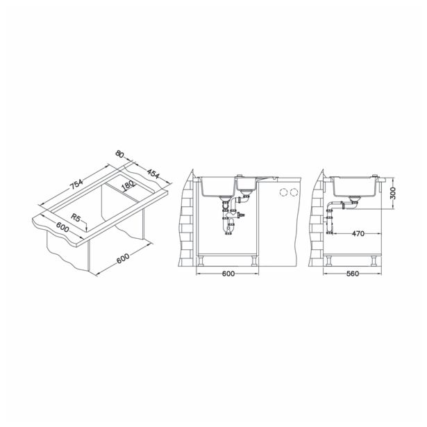 GRANITAL POMIVALNO KORITO ALVEUS ROCK 70, G55 BEIGE 780X480 MM