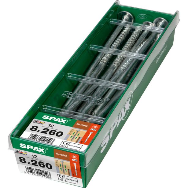 VIJAK ZA LESENE KONSTRUK. SPAX HI.FORCE WIROX 8X260 ZAV=12KOS