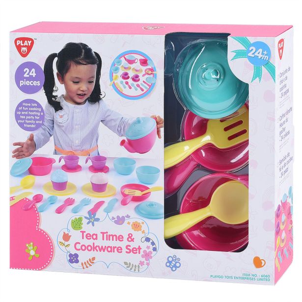 IGRAČE ZA DEKLICE PLAYGO SET ZA ČAJ IN PECIVO S PRIBOROM, 24 KOS 6060