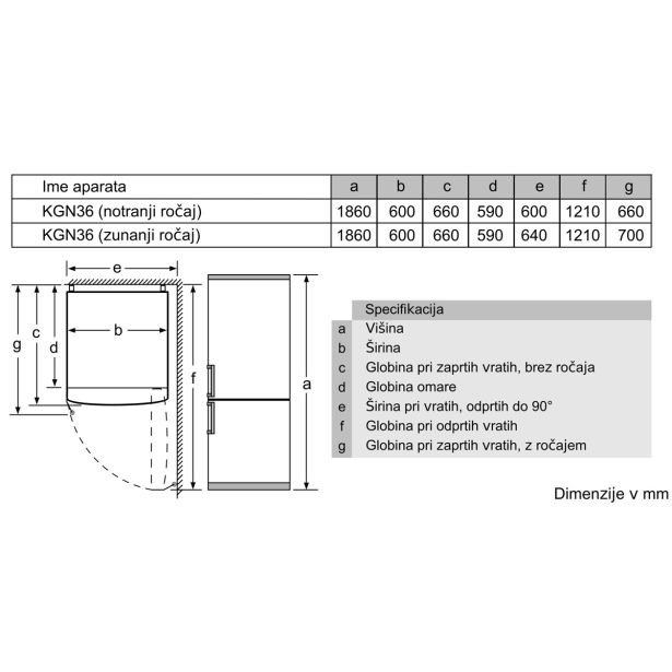 HLADILNIK IN ZAMRZOVALNIK BOSCH KGN36NWEA