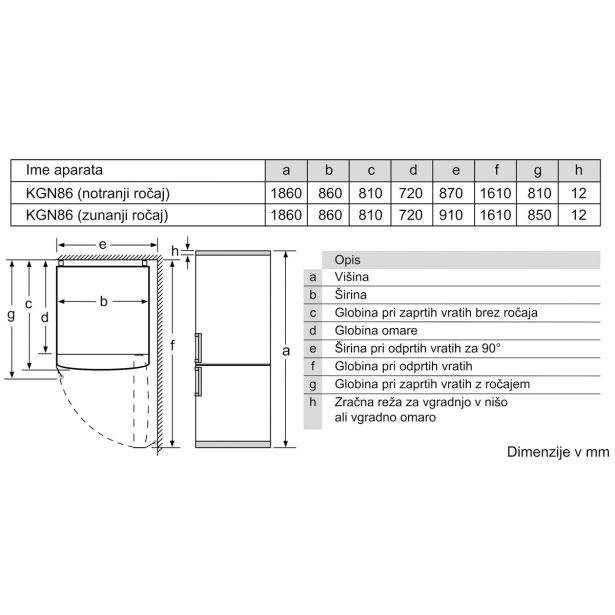 HLADILNIK IN ZAMRZOVALNIK BOSCH KGN86AIDR