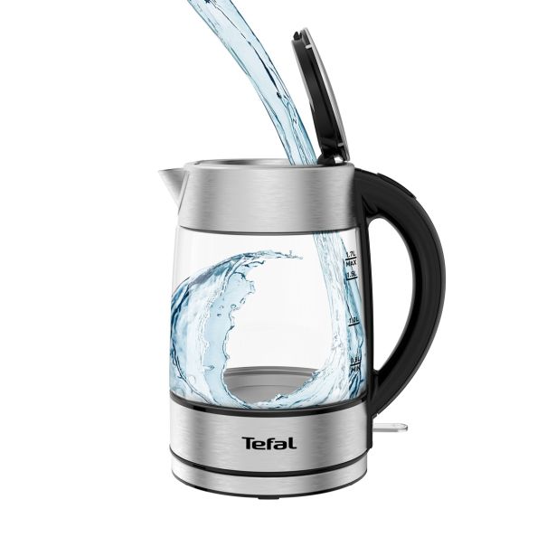 TEFAL 1.7 L STEKLEN GRELNIK VODE, KI772D38, VOLUMEN 1.7 L, MOČ 2200 W, SNEMLJIV FILTER ZA VODNI KAMEN, PODSTAVEK 360°