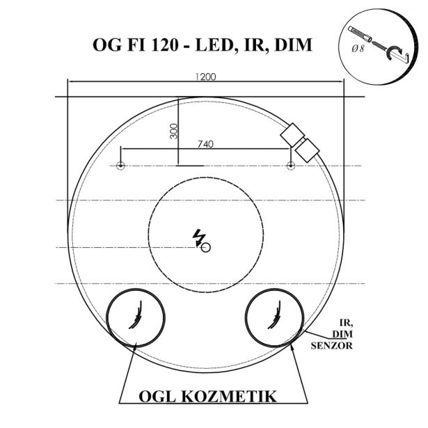 KLASIČNO OGLEDALO KOLPA SAN OG FI 120 LED, IR, DIM