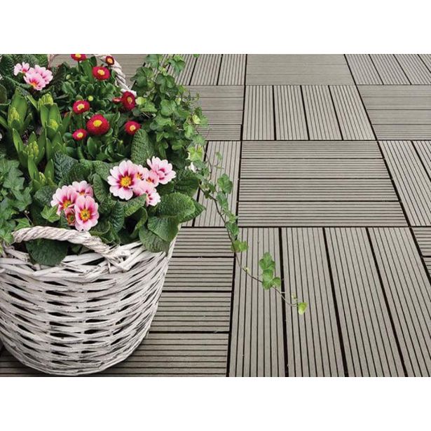 WPC DESKA ZA TERASO BAMBUSWPC KLIK PLOŠČA SVETLO SIVA 300X300X22 MM