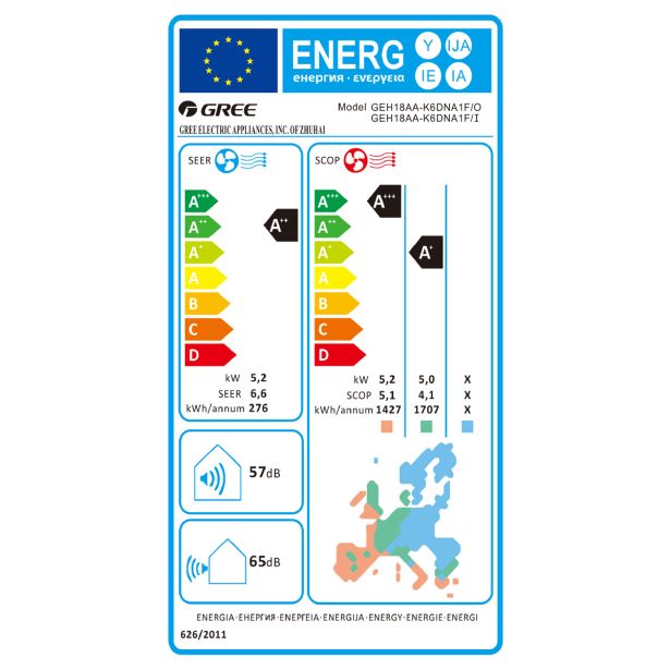 KLIMATSKA NAPRAVA GREE GEH18AA-K6DNA1F TALNA 5.2KW NOTR+ZUN ENOTA