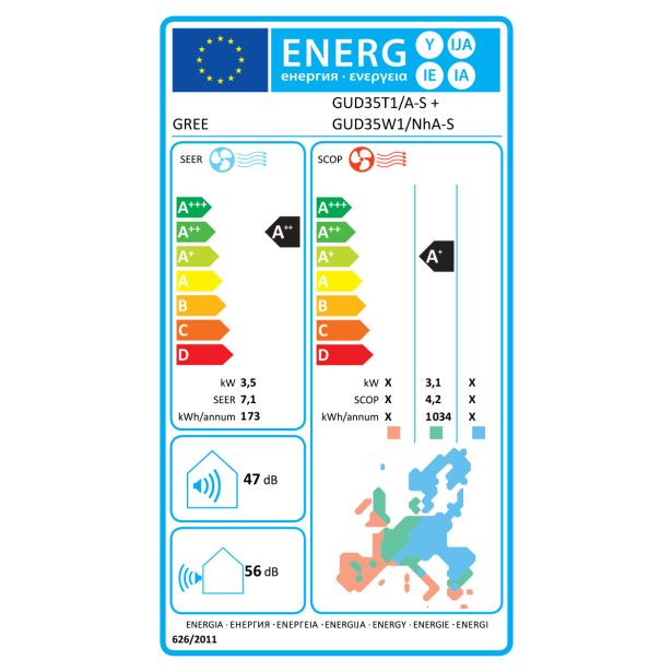 KLIMATSKA NAPRAVA GREE GUD35T1/ASTF05+GUD35W1/NHA-S 3.5KW NOT.+ZUN. KASETNA