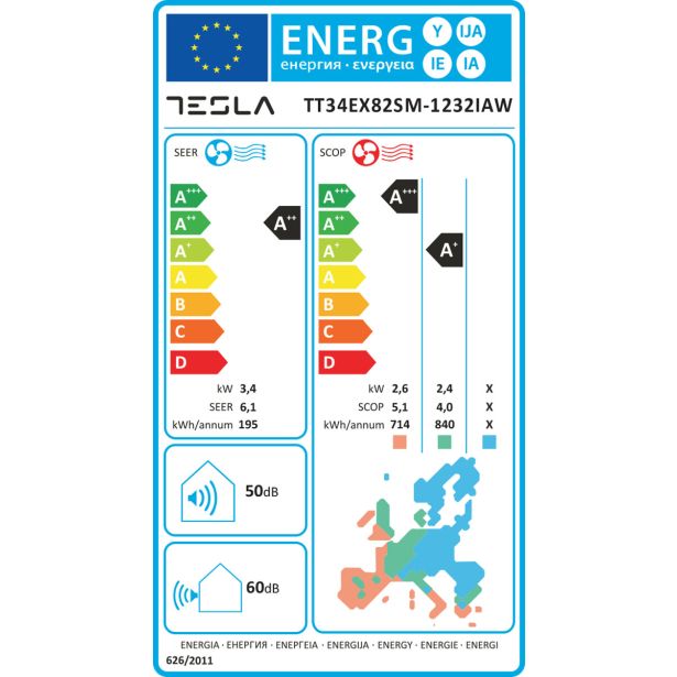 KLIMATSKA NAPRAVA TESLA TT34EX82SM-1232IAW -3,5 KW - KLIMA V SREBRNI BARVI