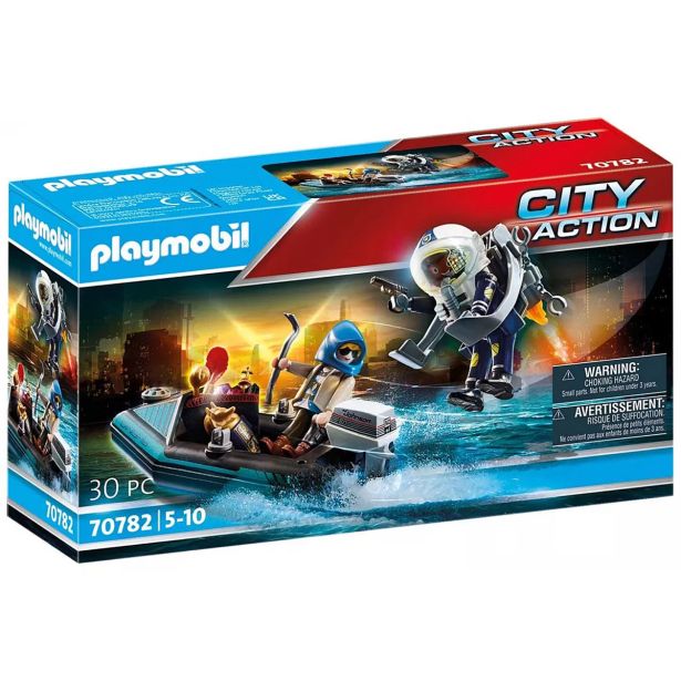 KOCKE PLAYMOBIL POLICIST Z REAKTIVNIM NAHRBT. IN ČOLNOM 70782