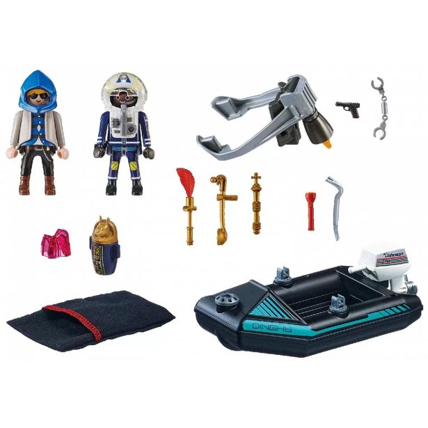 KOCKE PLAYMOBIL POLICIST Z REAKTIVNIM NAHRBT. IN ČOLNOM 70782