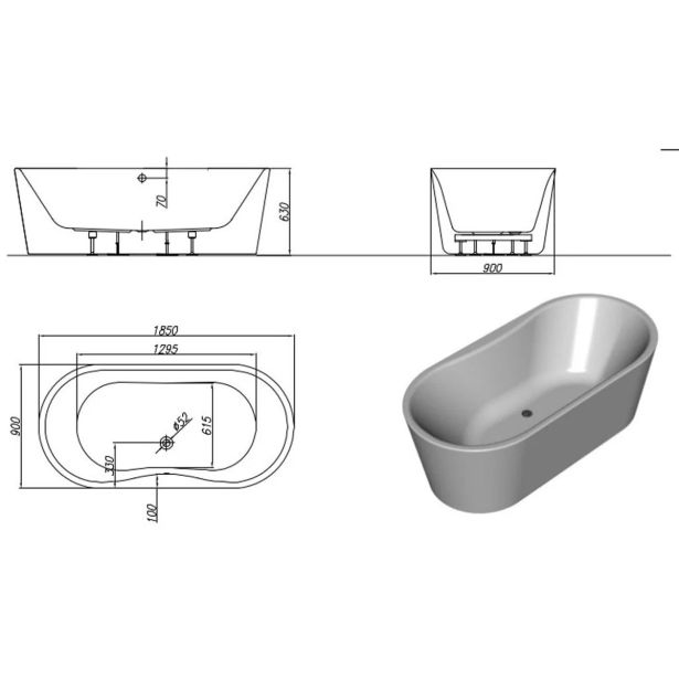 KOPALNA KAD SAMOSTOJEČA KOLPA SAN COMODO-FS 185X90/O BLACK HORIZONTALNI PRELIV