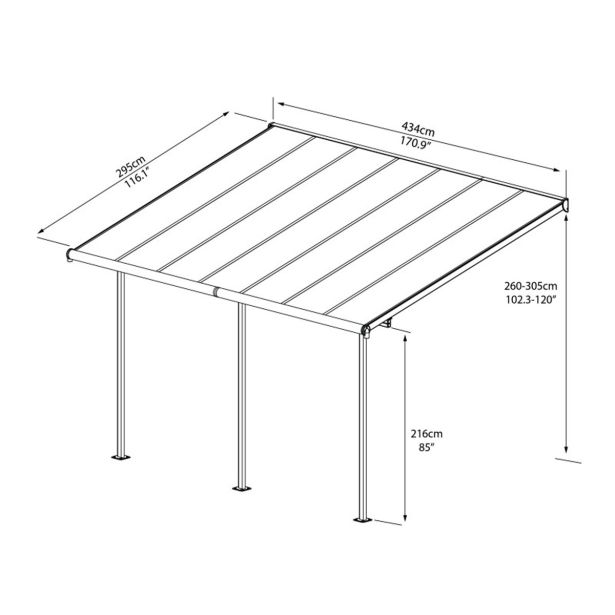 NADSTREŠEK ZA TERASO PALRAM SIERRA, SIVA/TRANSPARENT 3X4,25M