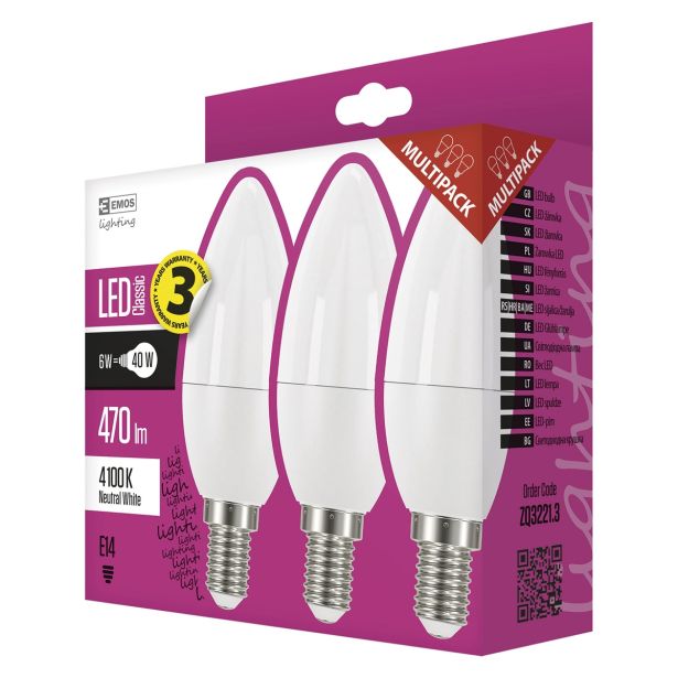 LED ŽARNICA E14 EMOS CLS SVEČKA 5W E14 NW PAK/3