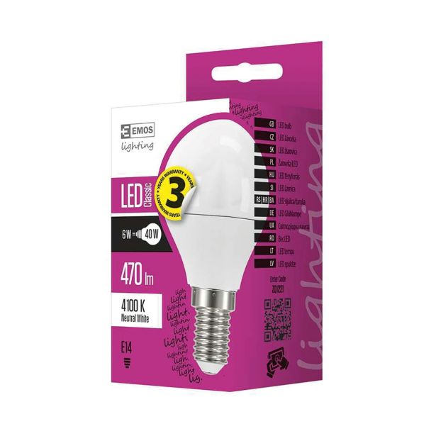 LED ŽARNICA E14 EMOS CLS MINI GL 6W NW