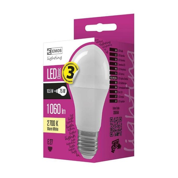 LED ŽARNICA E27 EMOS CLS A60 10.5W WW