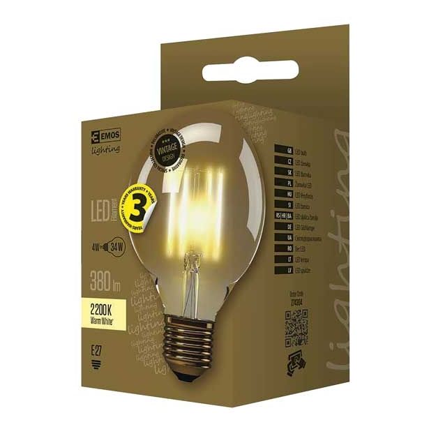 LED ŽARNICA E27 EMOS VNT G95 4W WW 230V VINTAGE GLOB G95