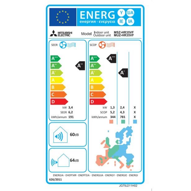 KLIMATSKA NAPRAVA MITSUBISHI MSZ-HR35VFK / MUZ-HR35VF 3.4KW, NOTR+ZUN ENOTA