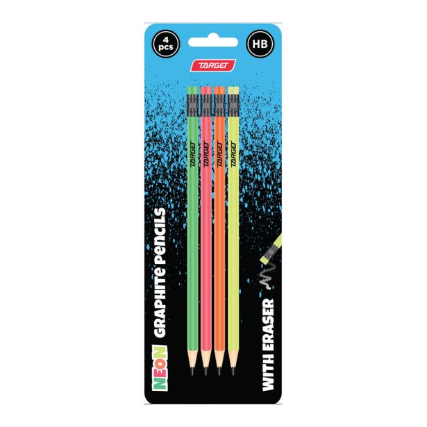 NAVADNI SVINČNIK TARGET GRAFITNI Z RADIRKO NEON BL.4/1 27419