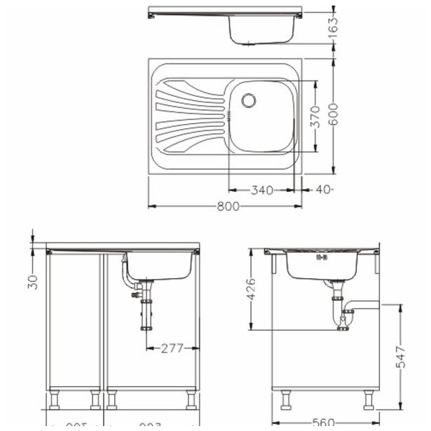 NERJAVNO POMIVALNO KORITO ALVEUS CLASSIC 30, DESNI, SATIN 800X600 MM