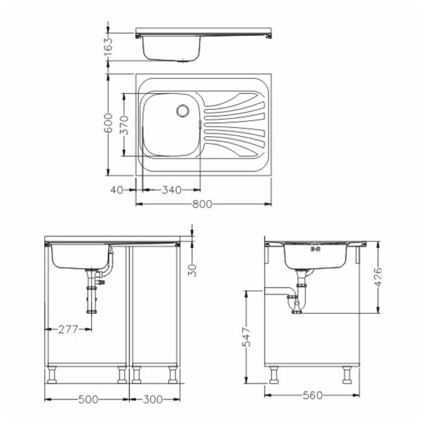 NERJAVNO POMIVALNO KORITO ALVEUS CLASSIC 30, LEVI, SATIN 800X600 MM