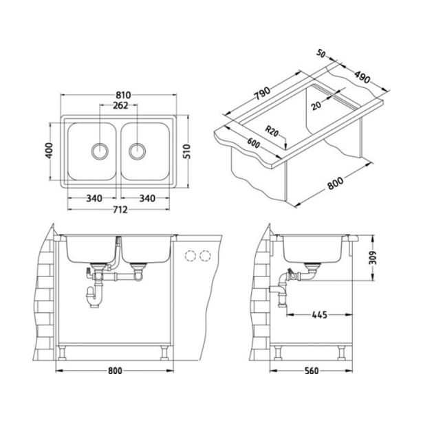 NERJAVNO POMIVALNO KORITO ALVEUS ELEGANT 40, SATIN 810X510 MM