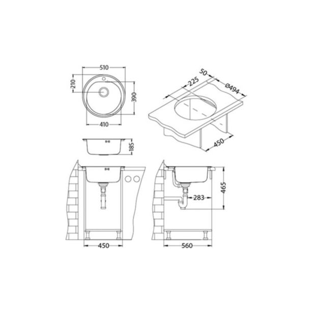 NERJAVNO POMIVALNO KORITO ALVEUS FORM 30, SATIN FI 510 MM