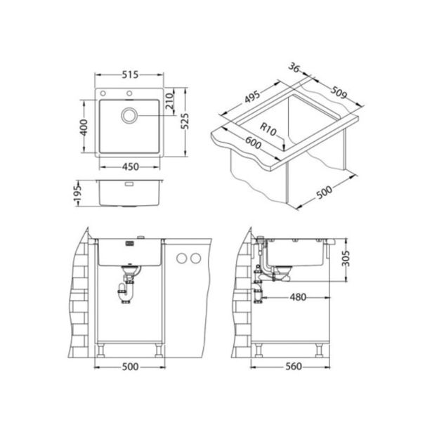 NERJAVNO POMIVALNO KORITO ALVEUS MONARCH PURE 30, COPPER 515X525 MM