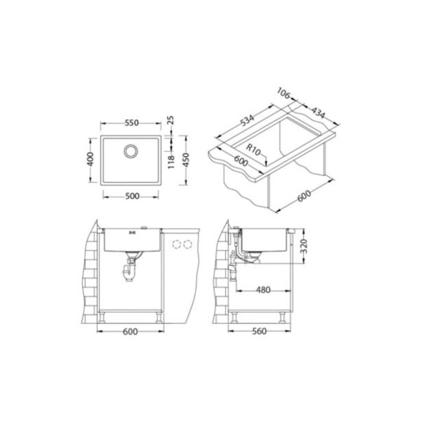 NERJAVNO POMIVALNO KORITO ALVEUS MONARCH QUADRIX 50 550X450 MM