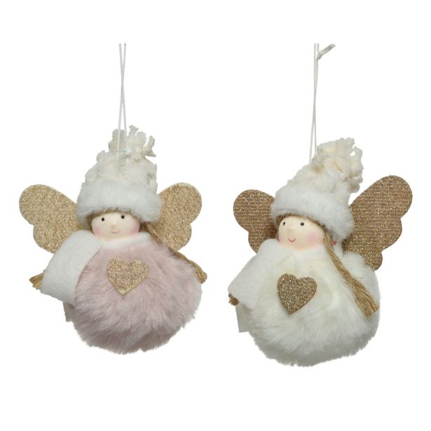 OKRASEK ZA JELKO DECORIS ANGELČEK ROZA/BELA 11 CM SORTIRANO