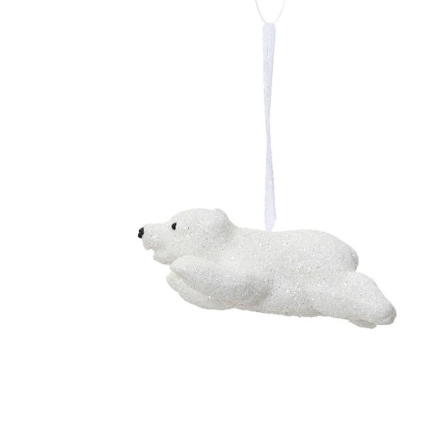 OKRASEK ZA JELKO DECORIS SEVERNI MEDVEDEK, 6 CM BEL, SORTIRANO